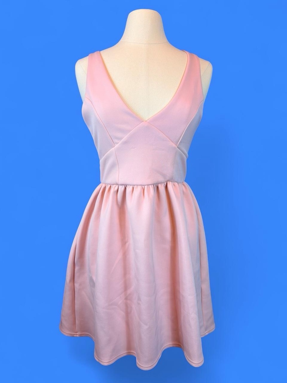 ASOS Blush Pink Deep V Fit & Flare Skater Dress US 6
